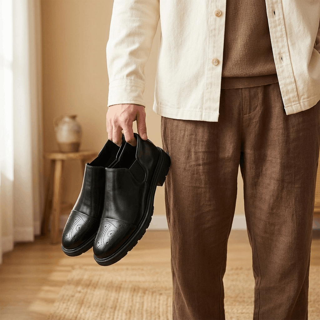 Crimson Genuine Leather Slip-On Dress Shoes – Classic Brogue Formal Footwear