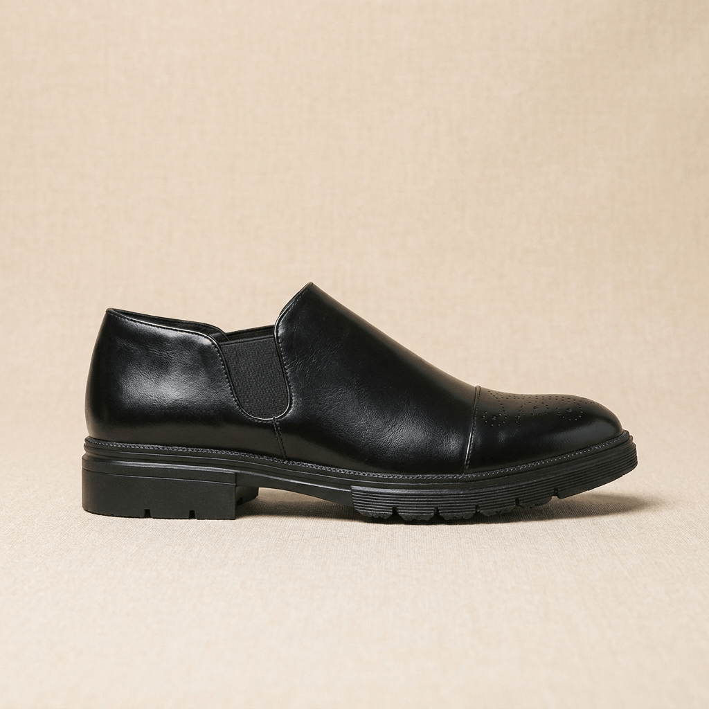 Crimson Genuine Leather Slip-On Dress Shoes – Classic Brogue Formal Footwear