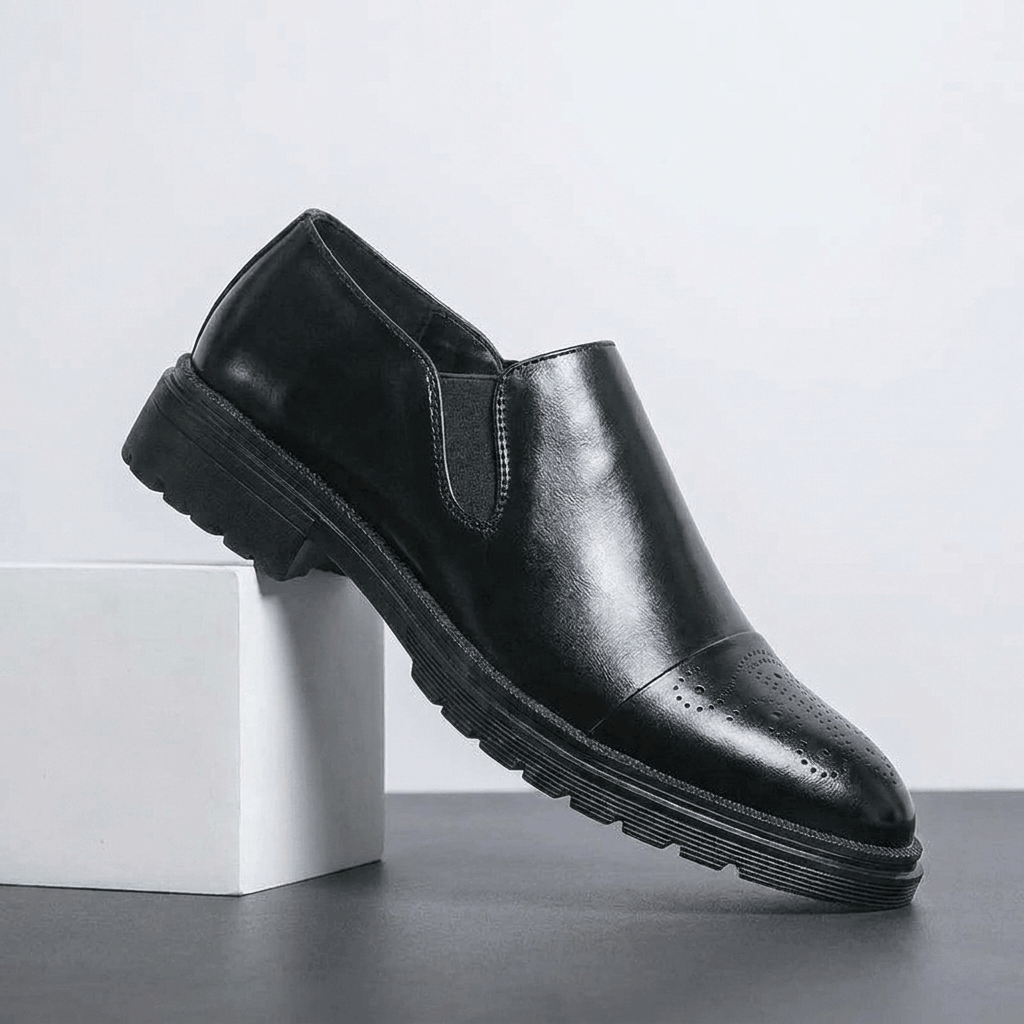 Crimson Genuine Leather Slip-On Dress Shoes – Classic Brogue Formal Footwear