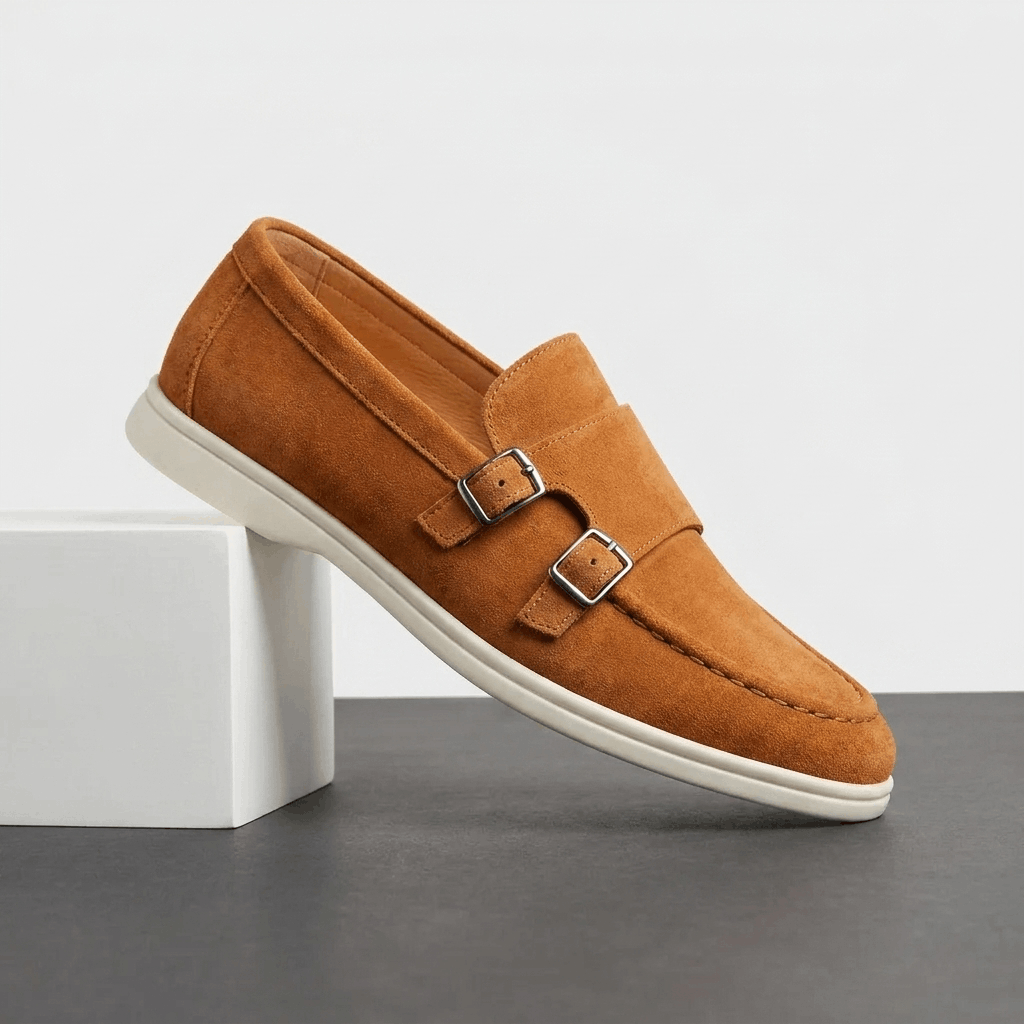 Gerald Suede Double Monk Loafers – Slip-On Casual Dress Shoes