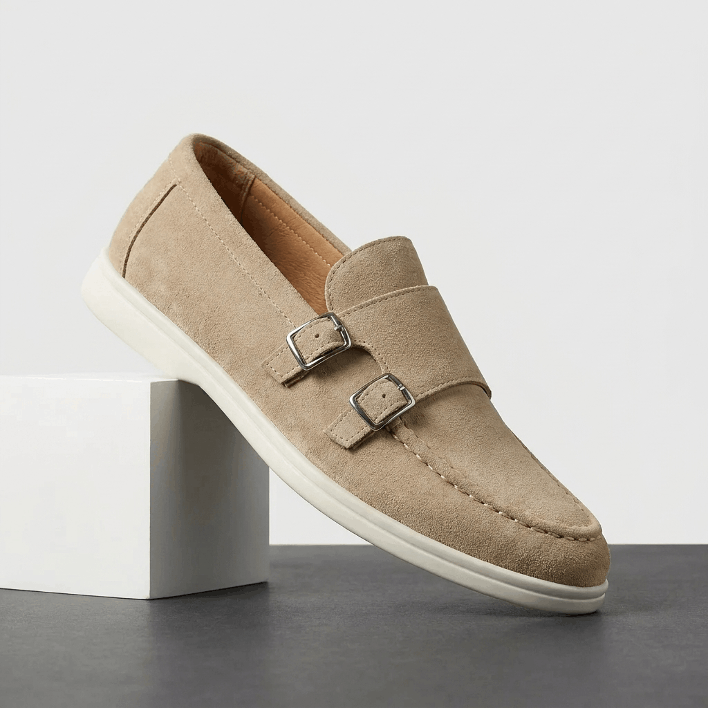 Gerald Suede Double Monk Loafers – Slip-On Casual Dress Shoes
