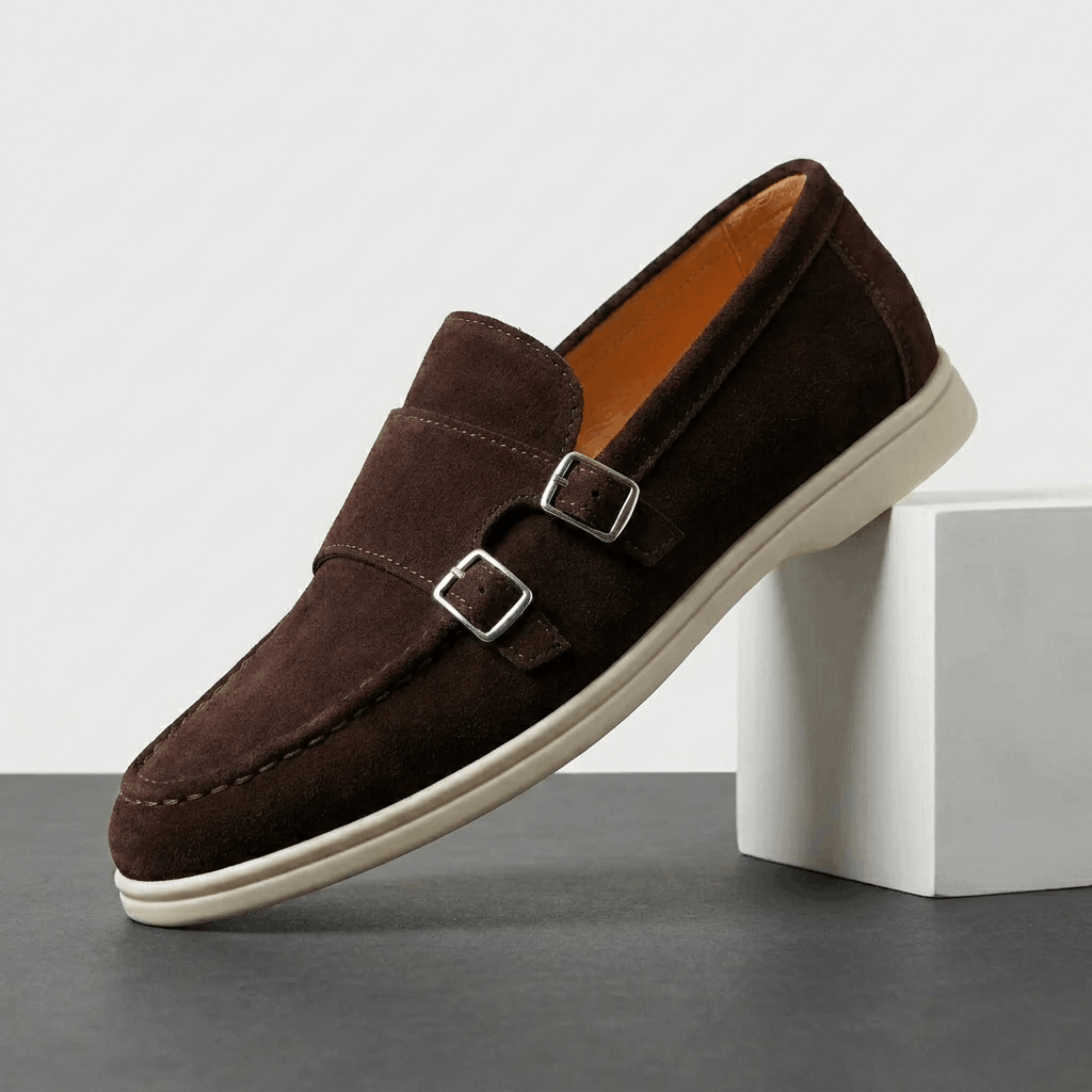 Gerald Suede Double Monk Loafers – Slip-On Casual Dress Shoes