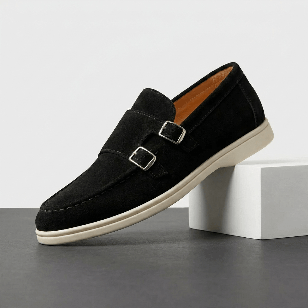 Gerald Suede Double Monk Loafers – Slip-On Casual Dress Shoes