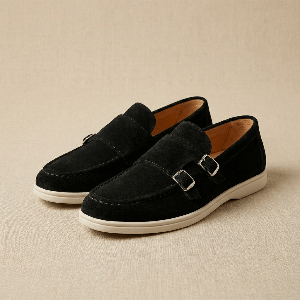 Gerald Suede Double Monk Loafers – Slip-On Casual Dress Shoes