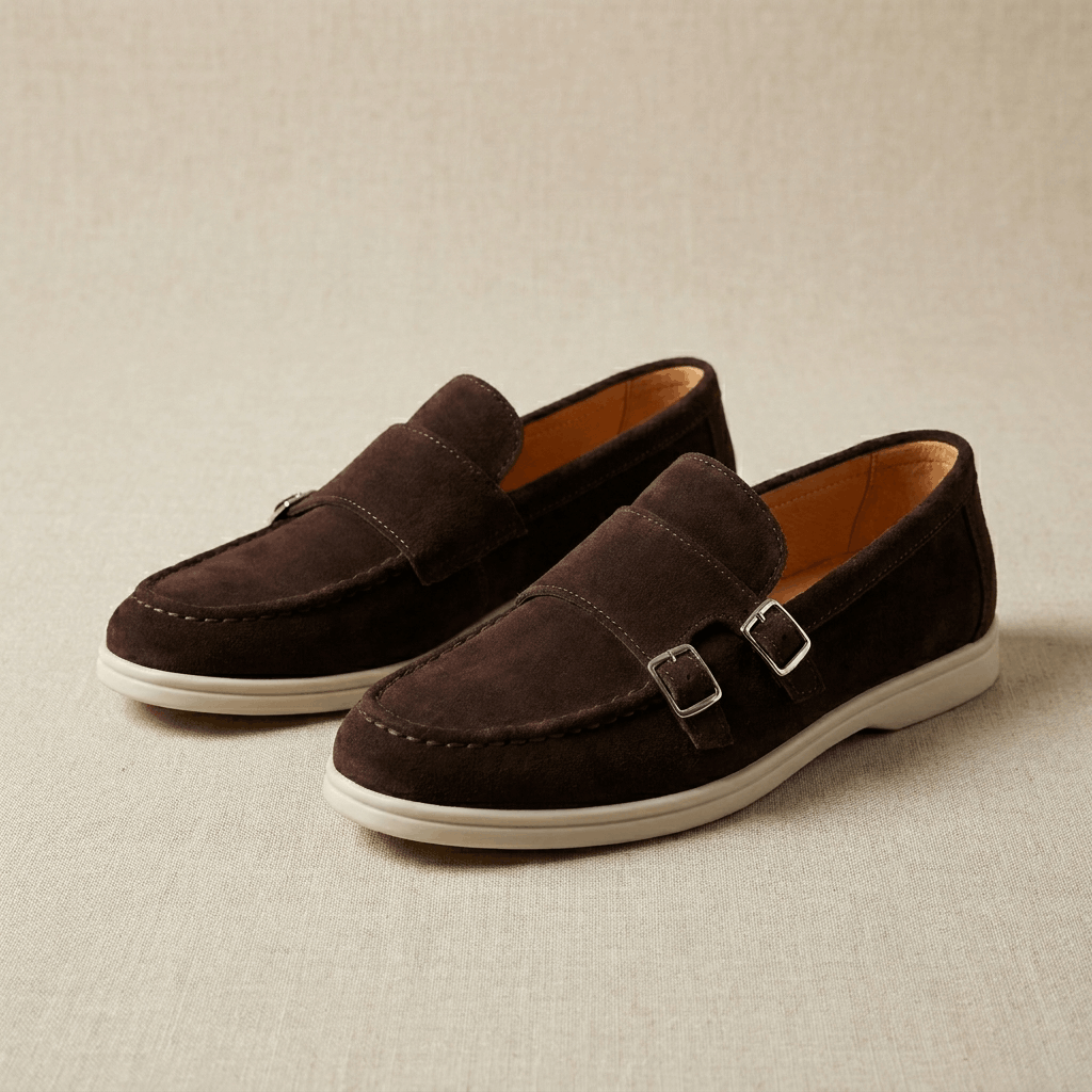 Gerald Suede Double Monk Loafers – Slip-On Casual Dress Shoes