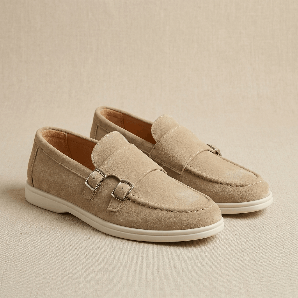 Gerald Suede Double Monk Loafers – Slip-On Casual Dress Shoes