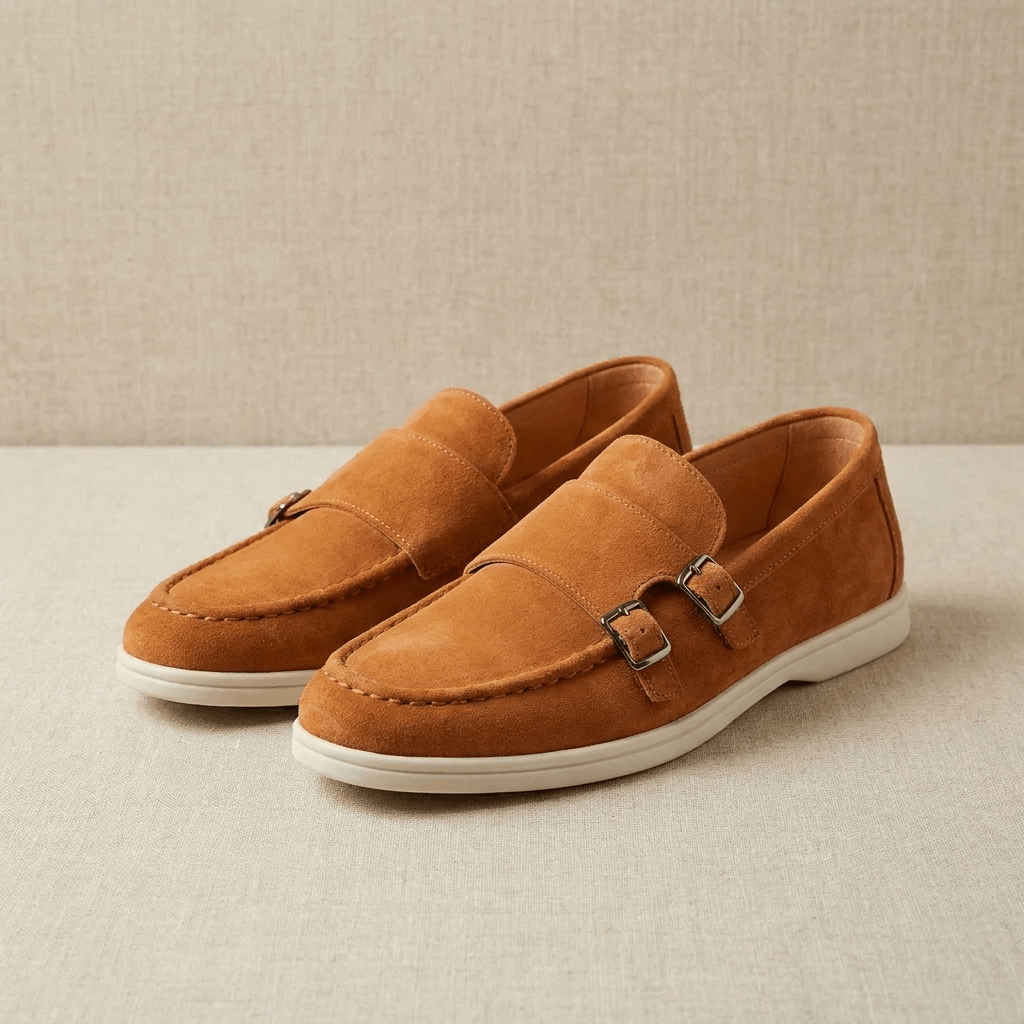 Gerald Suede Double Monk Loafers – Slip-On Casual Dress Shoes