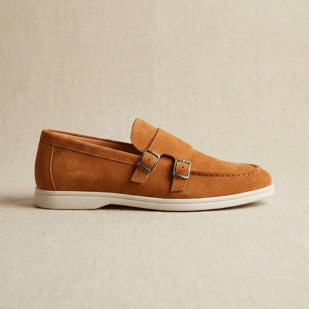 Gerald Suede Double Monk Loafers – Slip-On Casual Dress Shoes