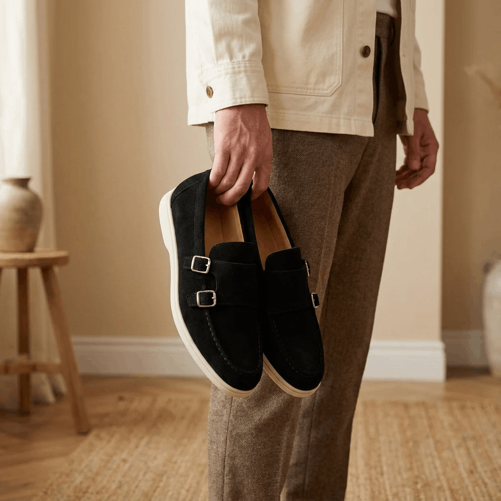 Gerald Suede Double Monk Loafers – Slip-On Casual Dress Shoes