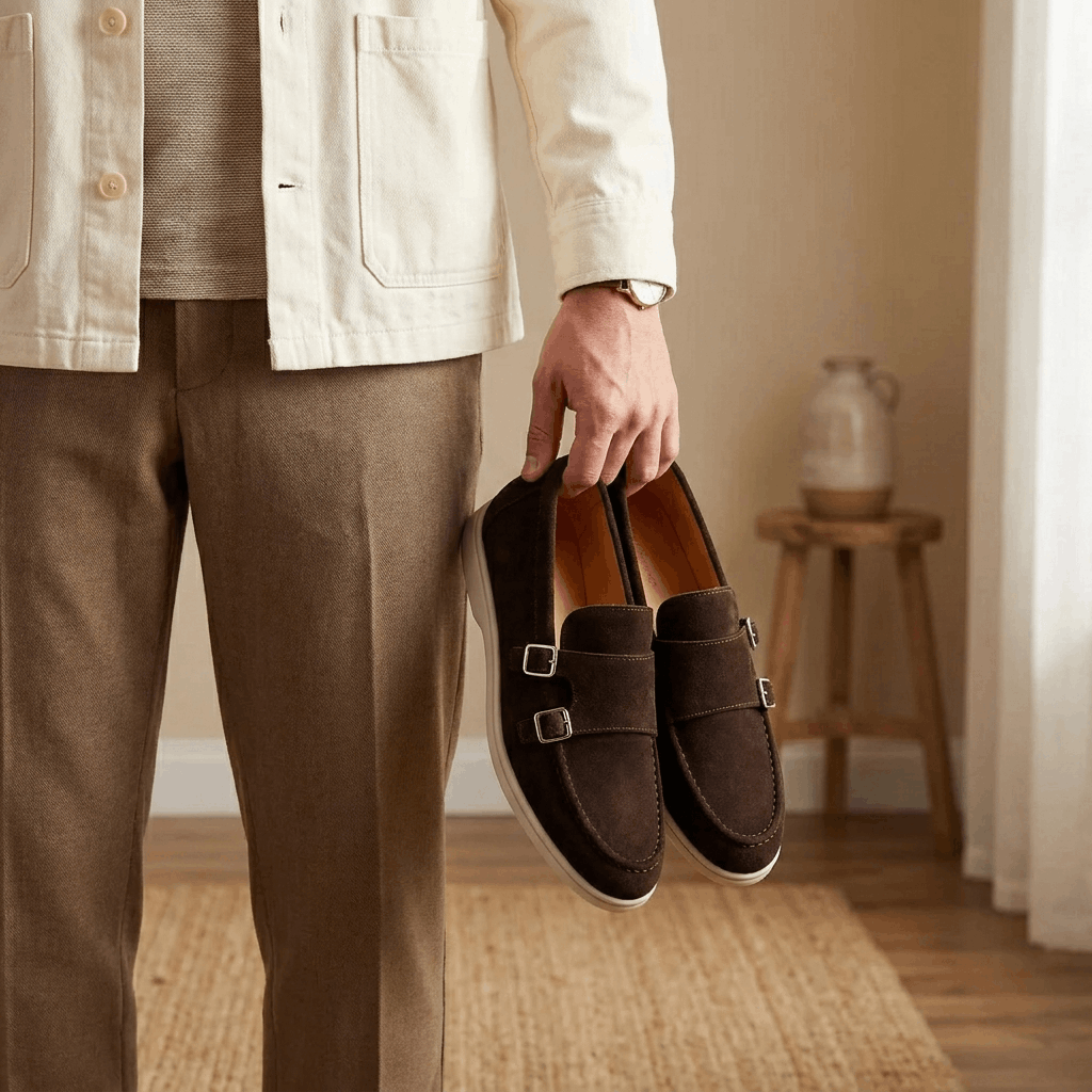 Gerald Suede Double Monk Loafers – Slip-On Casual Dress Shoes