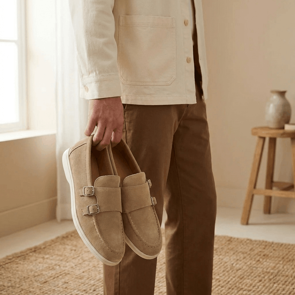 Gerald Suede Double Monk Loafers – Slip-On Casual Dress Shoes