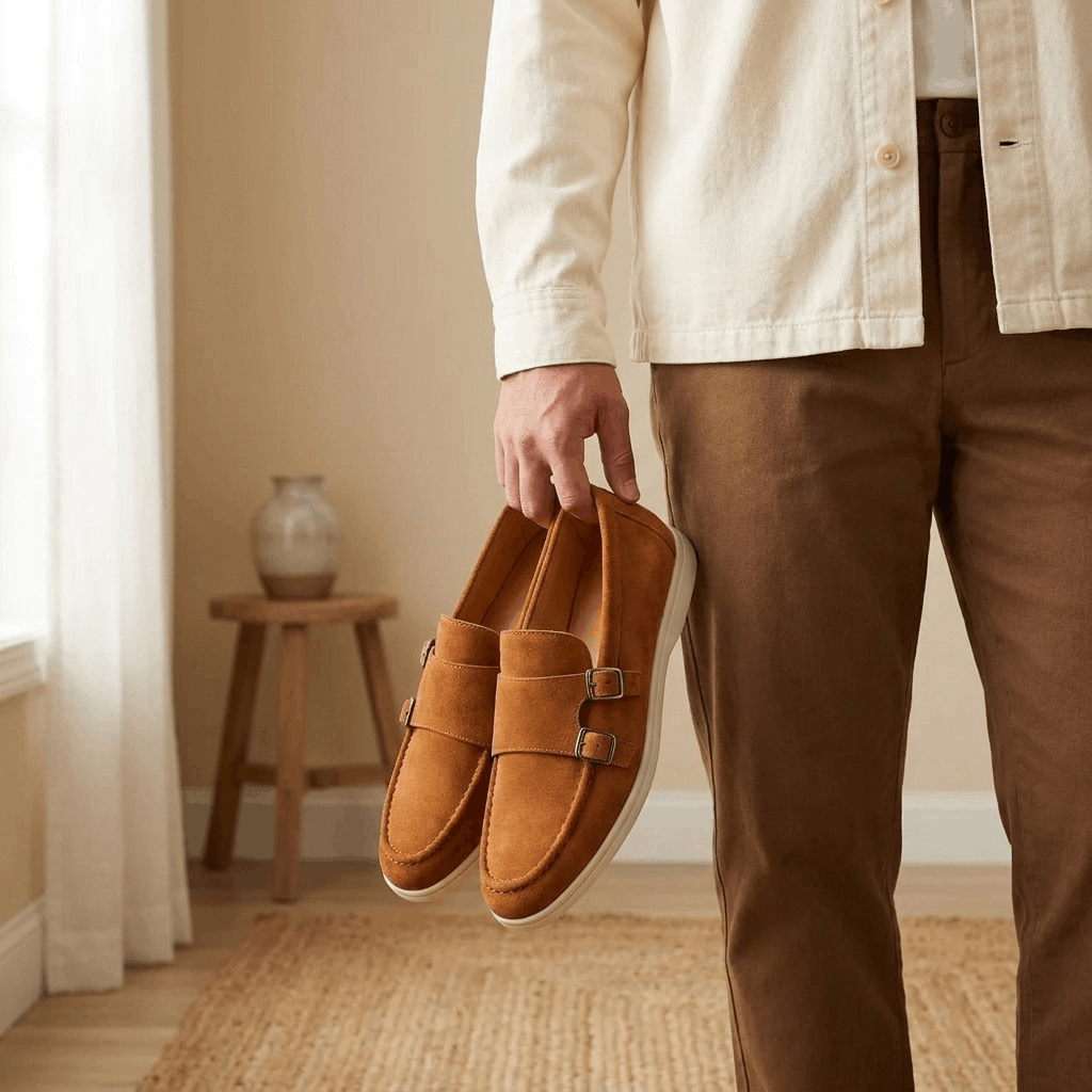 Gerald Suede Double Monk Loafers – Slip-On Casual Dress Shoes