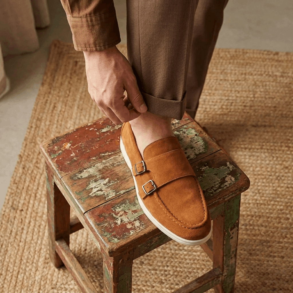 Gerald Suede Double Monk Loafers – Slip-On Casual Dress Shoes