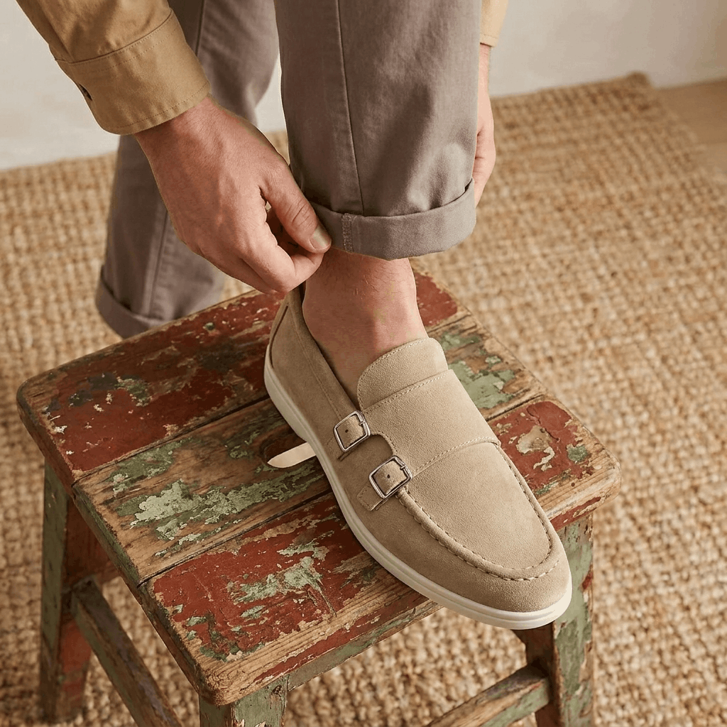 Gerald Suede Double Monk Loafers – Slip-On Casual Dress Shoes