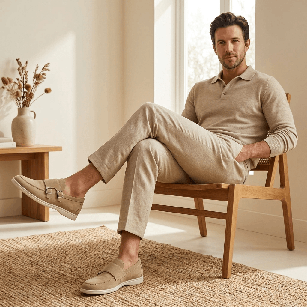 Gerald Suede Double Monk Loafers – Slip-On Casual Dress Shoes