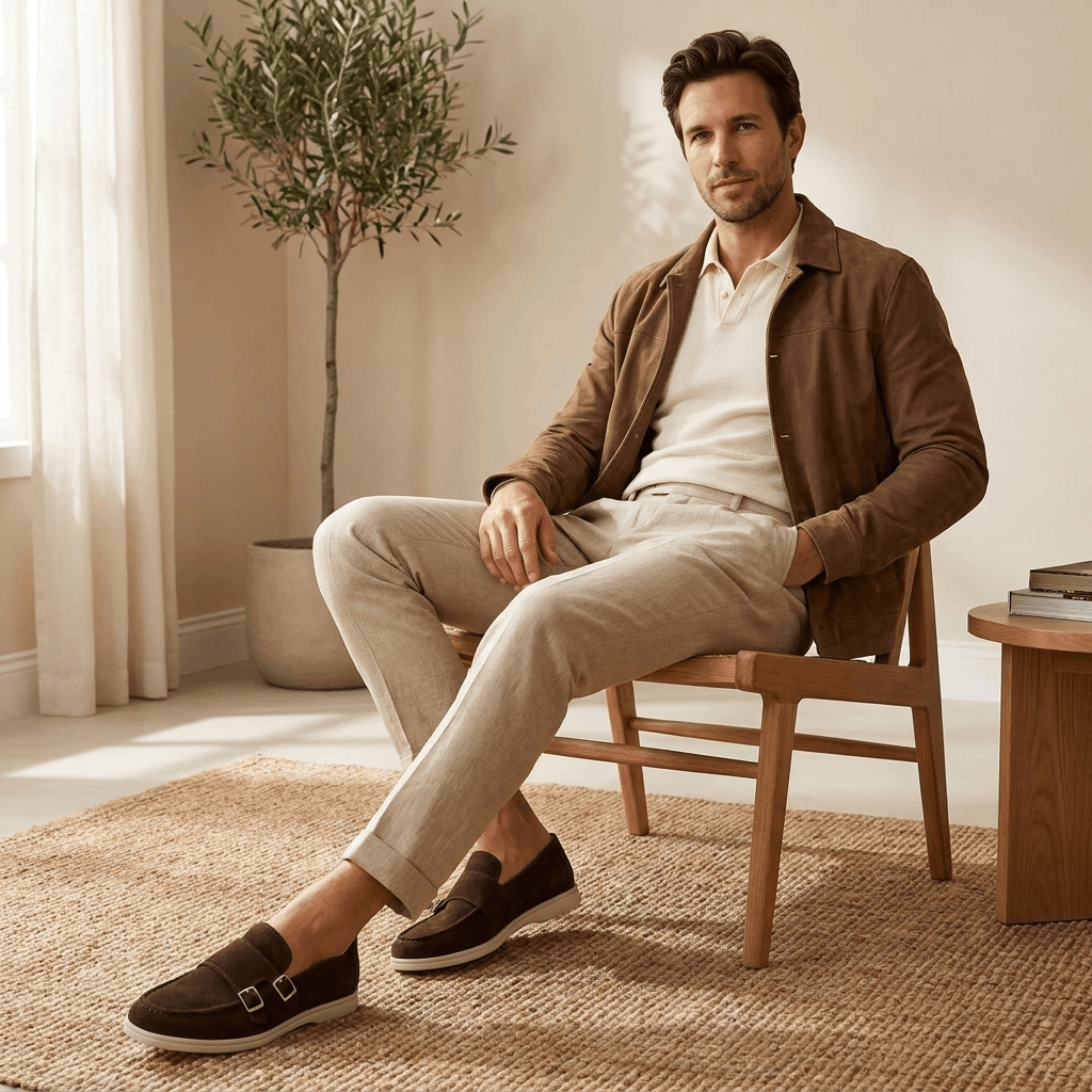 Gerald Suede Double Monk Loafers – Slip-On Casual Dress Shoes