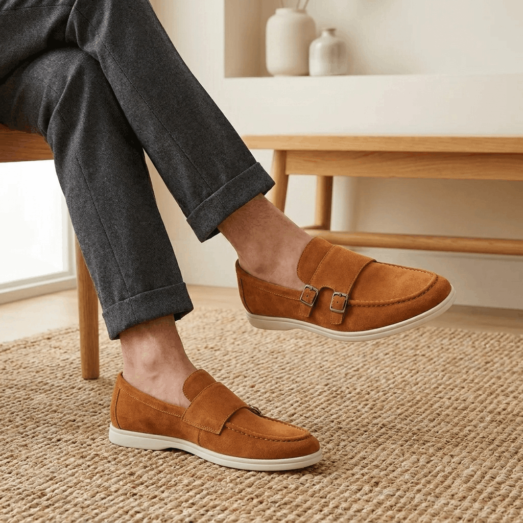 Gerald Suede Double Monk Loafers – Slip-On Casual Dress Shoes