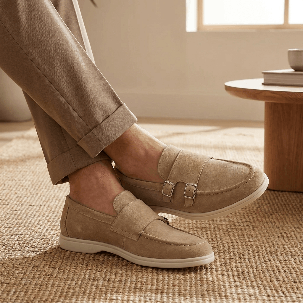 Gerald Suede Double Monk Loafers – Slip-On Casual Dress Shoes
