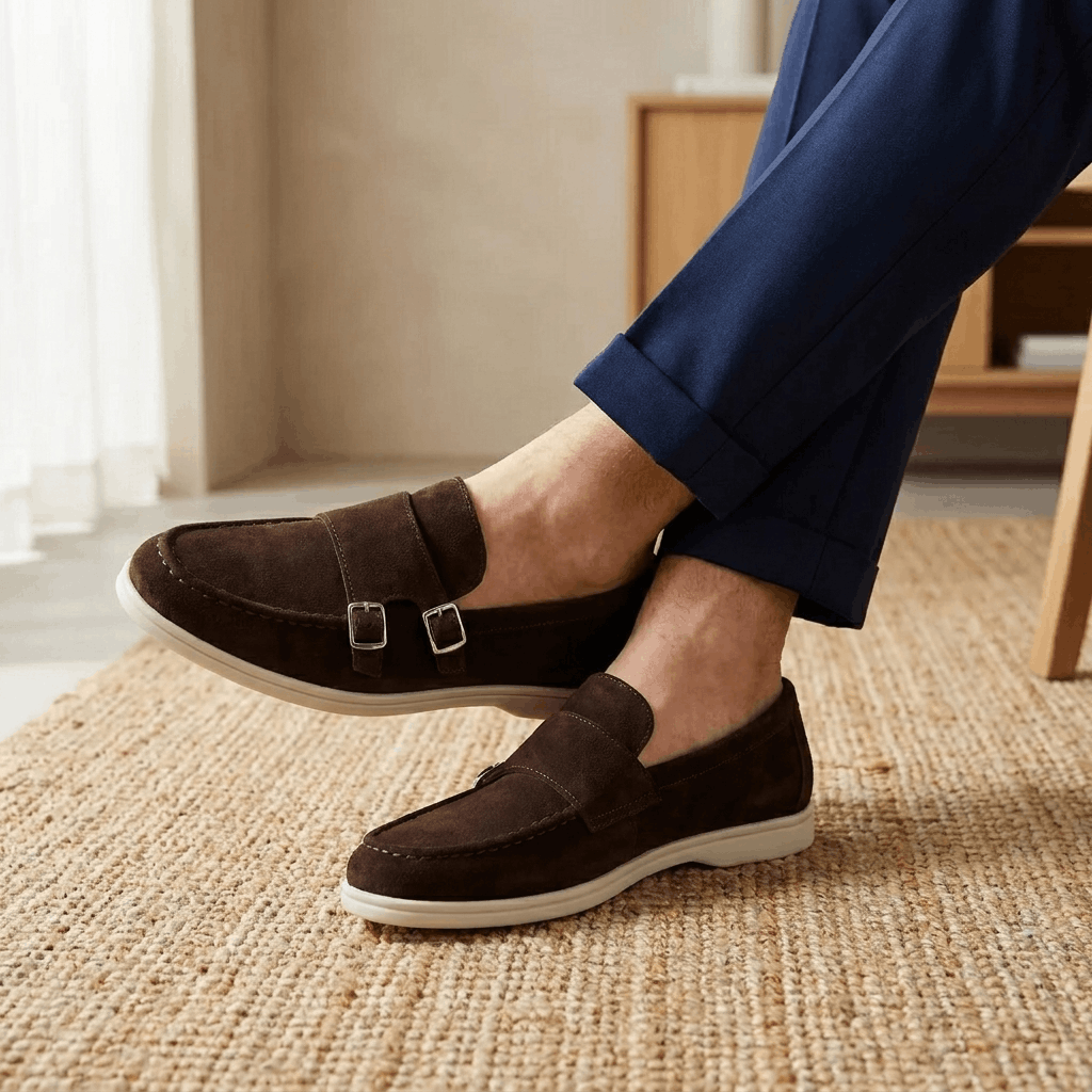 Gerald Suede Double Monk Loafers – Slip-On Casual Dress Shoes