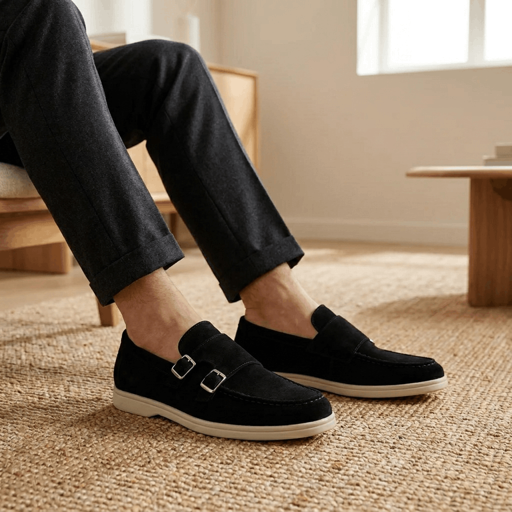 Gerald Suede Double Monk Loafers – Slip-On Casual Dress Shoes