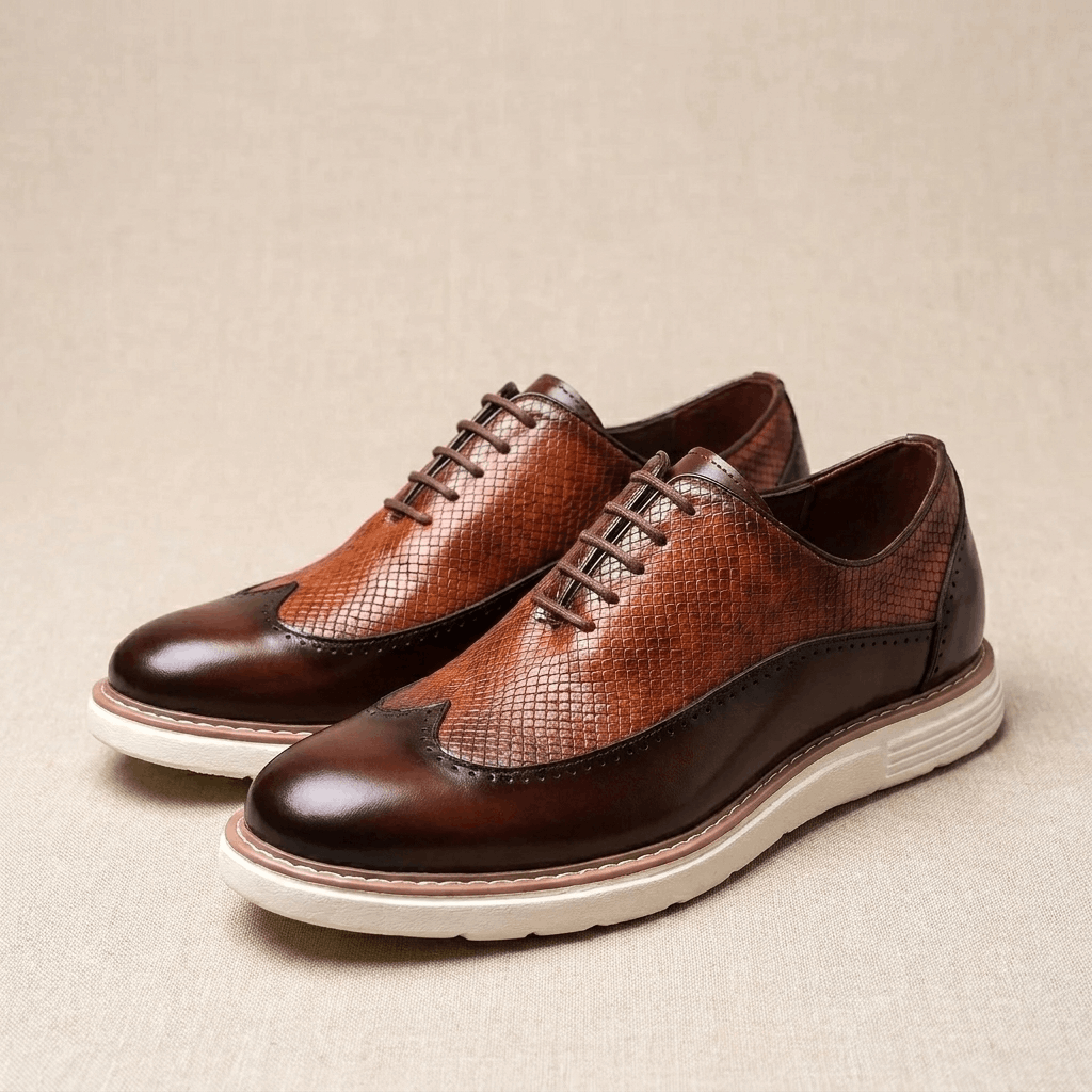 Roddie Textured Dress Oxfords – Wingtip Brogue Lace-Up Formal Shoes