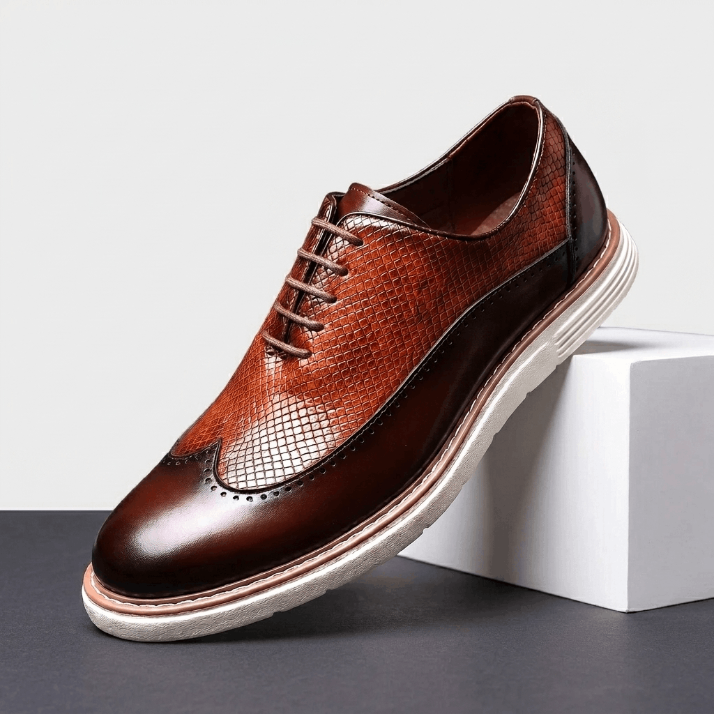 Roddie Textured Dress Oxfords – Wingtip Brogue Lace-Up Formal Shoes