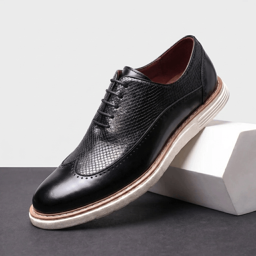 Roddie Textured Dress Oxfords – Wingtip Brogue Lace-Up Formal Shoes
