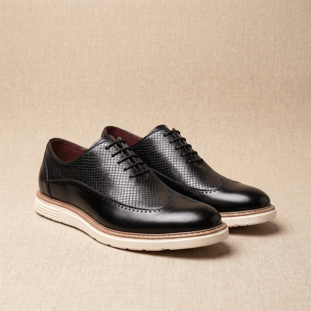 Roddie Textured Dress Oxfords – Wingtip Brogue Lace-Up Formal Shoes