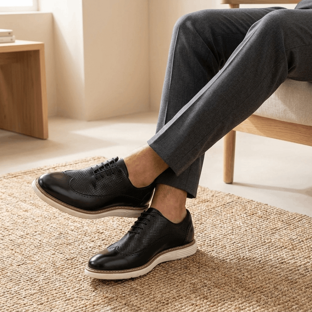 Roddie Textured Dress Oxfords – Wingtip Brogue Lace-Up Formal Shoes
