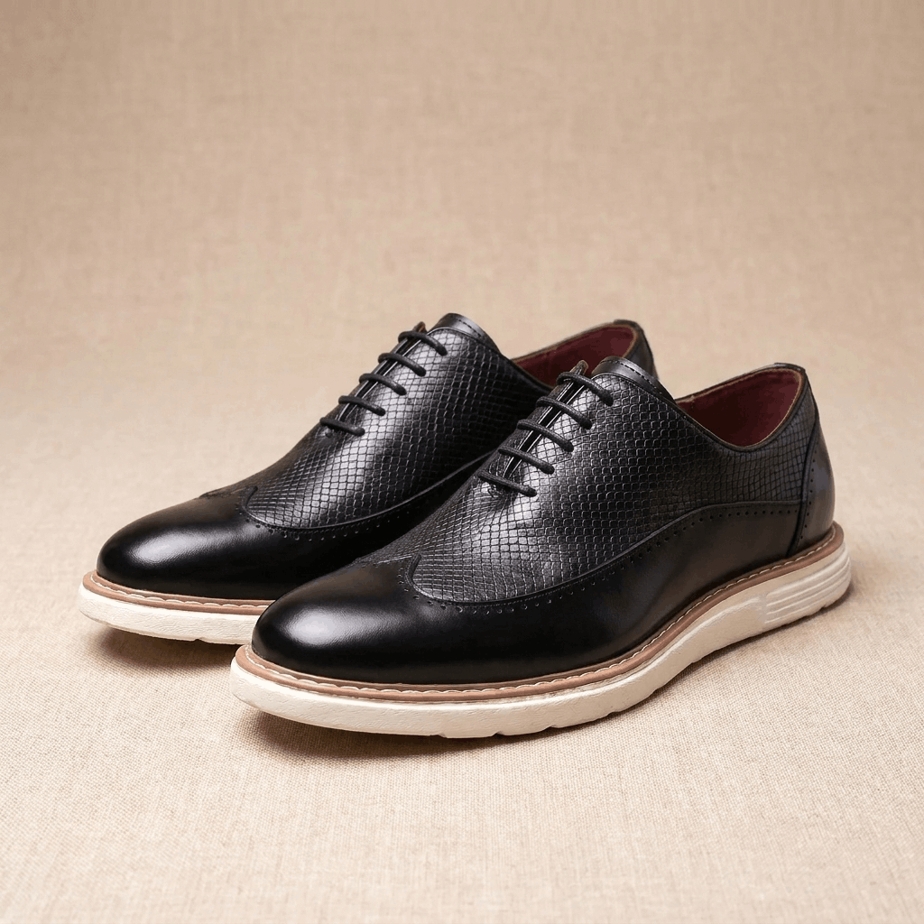 Roddie Textured Dress Oxfords – Wingtip Brogue Lace-Up Formal Shoes