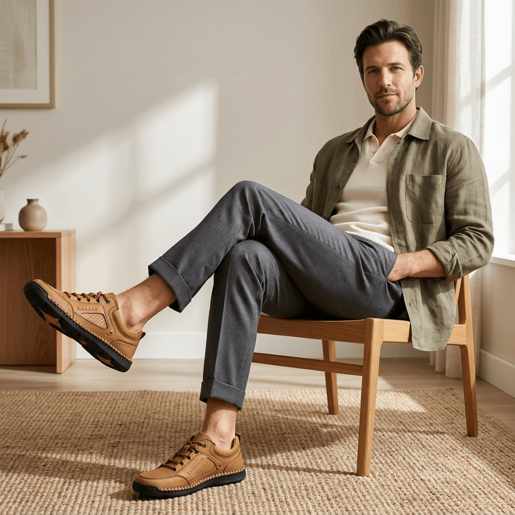David Genuine Leather Hiking Shoes – Cushioned Rugged Outdoor Footwear