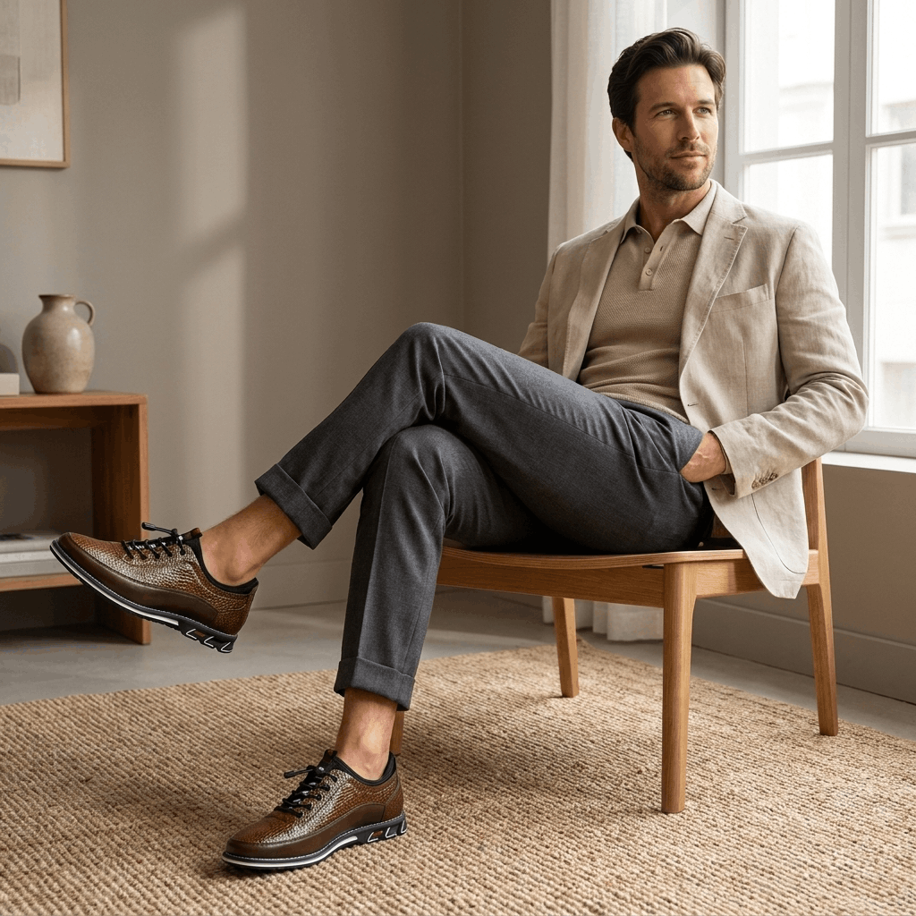 Maynard Casual Leather Sneakers – Water Resistant Cushioned Everyday Walking Shoes