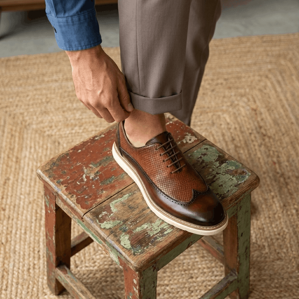 Roddie Textured Dress Oxfords – Wingtip Brogue Lace-Up Formal Shoes