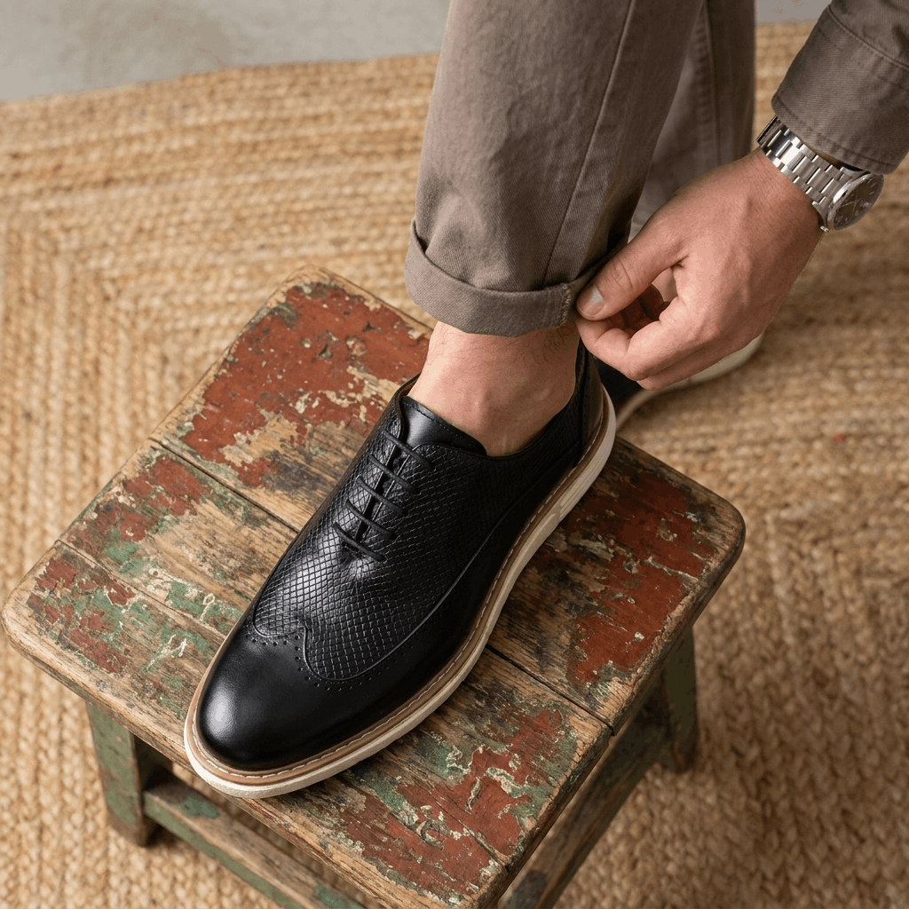 Roddie Textured Dress Oxfords – Wingtip Brogue Lace-Up Formal Shoes