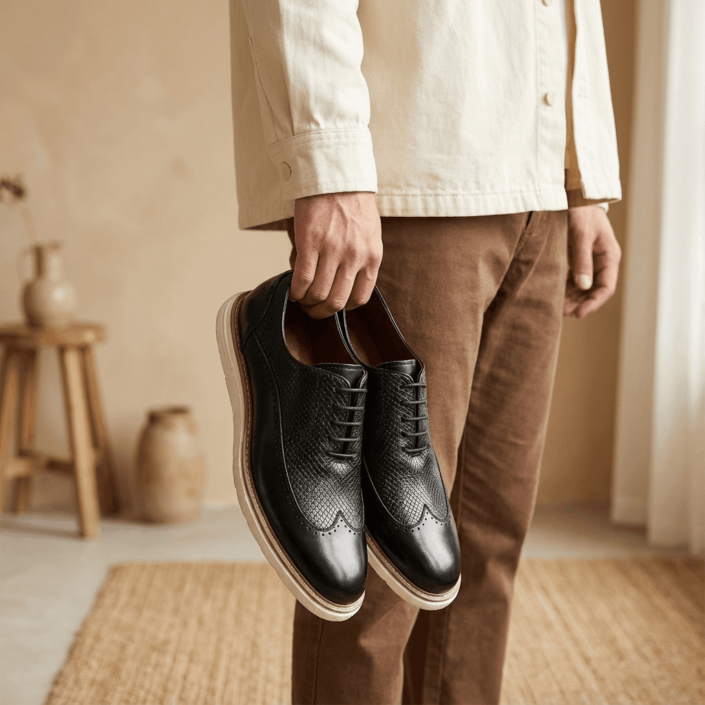 Roddie Textured Dress Oxfords – Wingtip Brogue Lace-Up Formal Shoes
