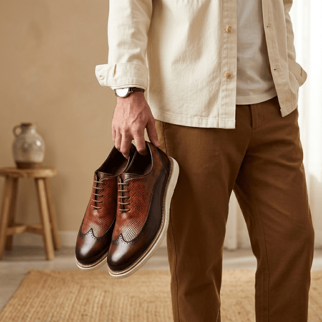 Roddie Textured Dress Oxfords – Wingtip Brogue Lace-Up Formal Shoes