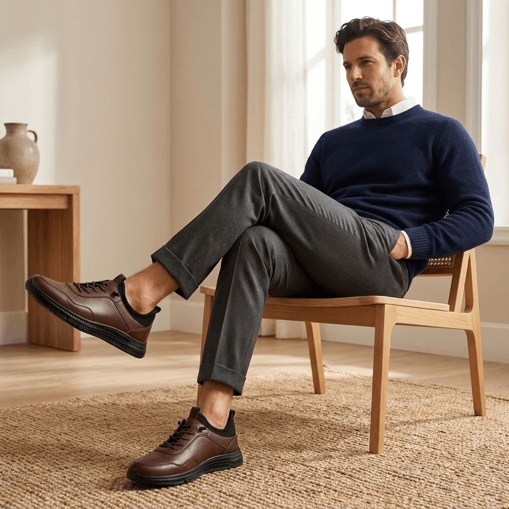 Lester Casual Leather Sneakers – Lightweight Comfort Business Walking Shoes
