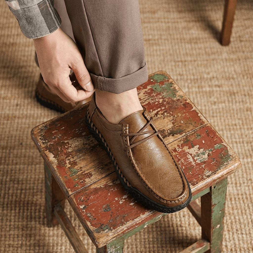 Jeomary Casual Leather Loafers – Hand-Stitched Comfortable Slip-On Shoes