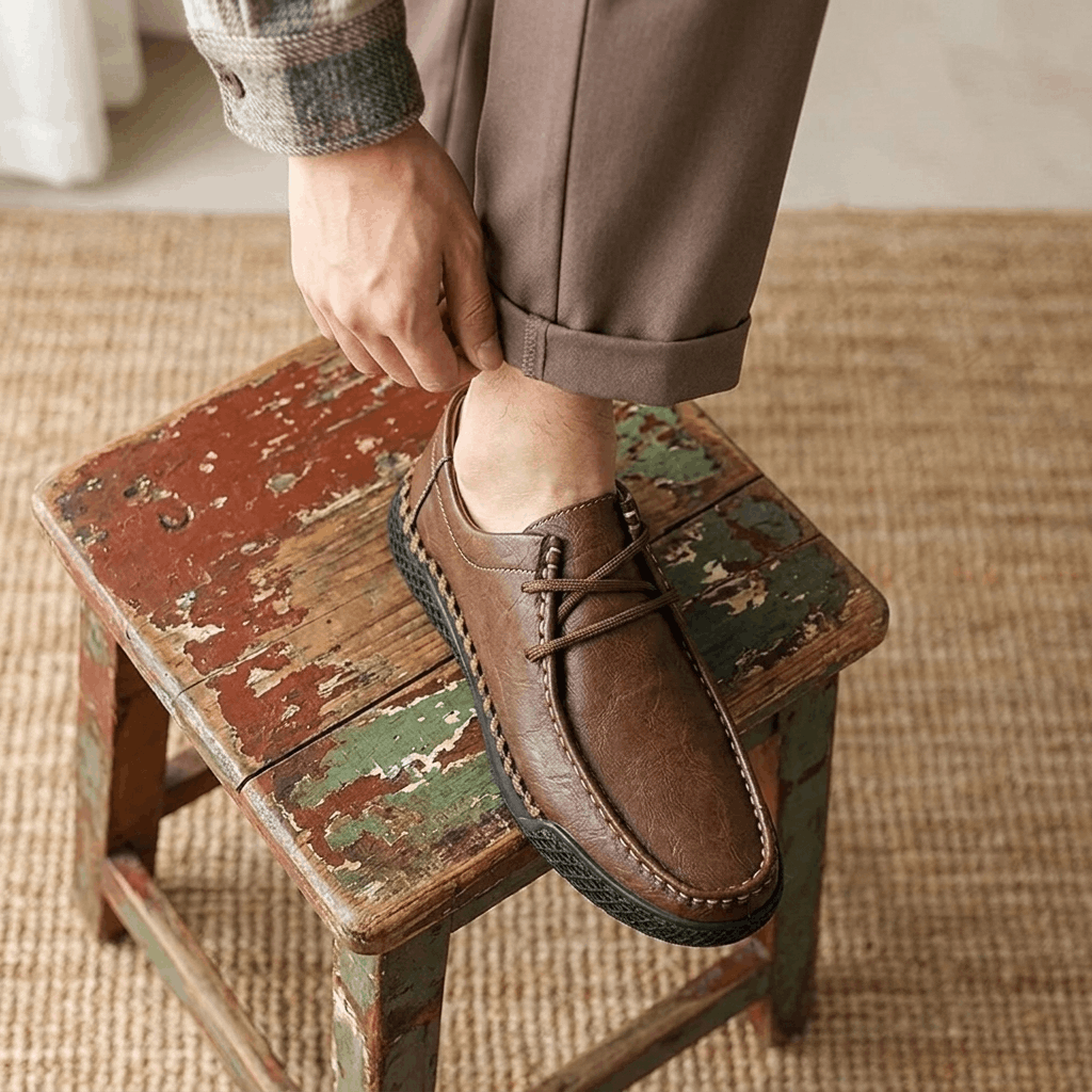 Jeomary Casual Leather Loafers – Hand-Stitched Comfortable Slip-On Shoes