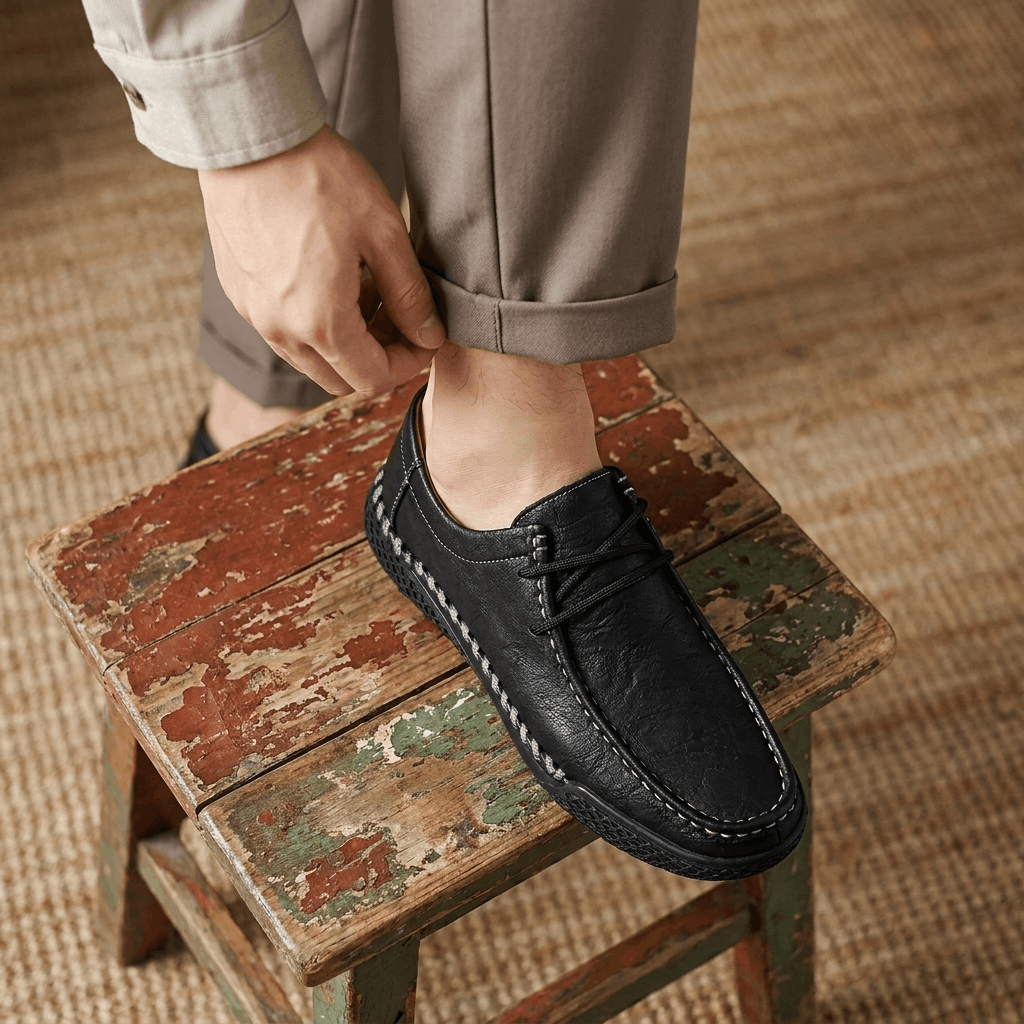 Jeomary Casual Leather Loafers – Hand-Stitched Comfortable Slip-On Shoes