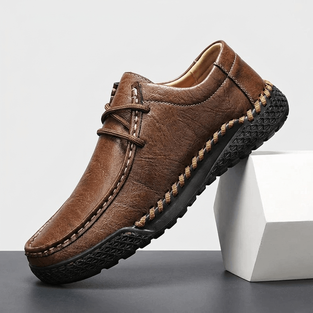 Jeomary Casual Leather Loafers – Hand-Stitched Comfortable Slip-On Shoes