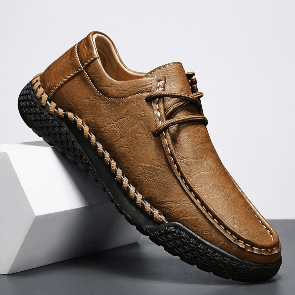 Jeomary Casual Leather Loafers – Hand-Stitched Comfortable Slip-On Shoes