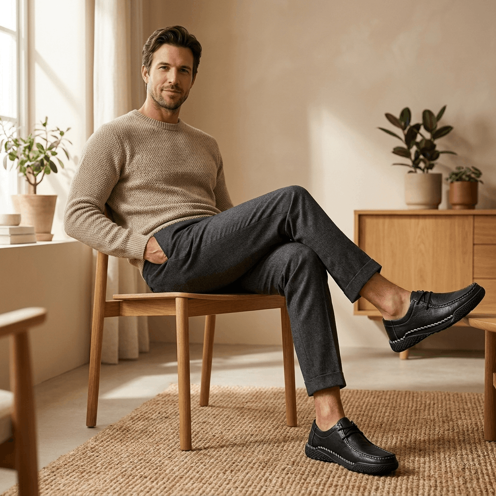 Jeomary Casual Leather Loafers – Hand-Stitched Comfortable Slip-On Shoes