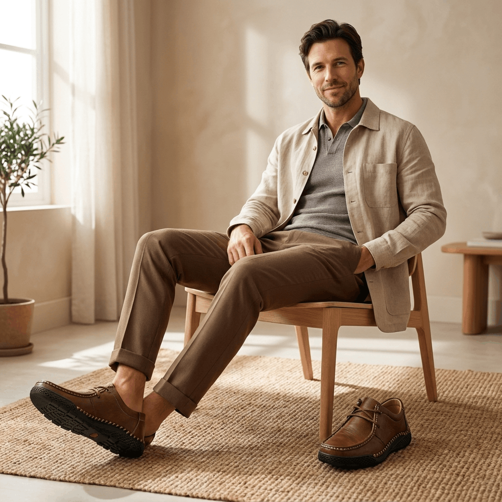 Jeomary Casual Leather Loafers – Hand-Stitched Comfortable Slip-On Shoes