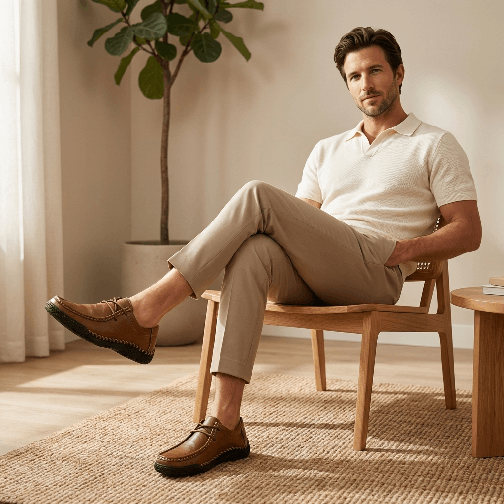 Jeomary Casual Leather Loafers – Hand-Stitched Comfortable Slip-On Shoes