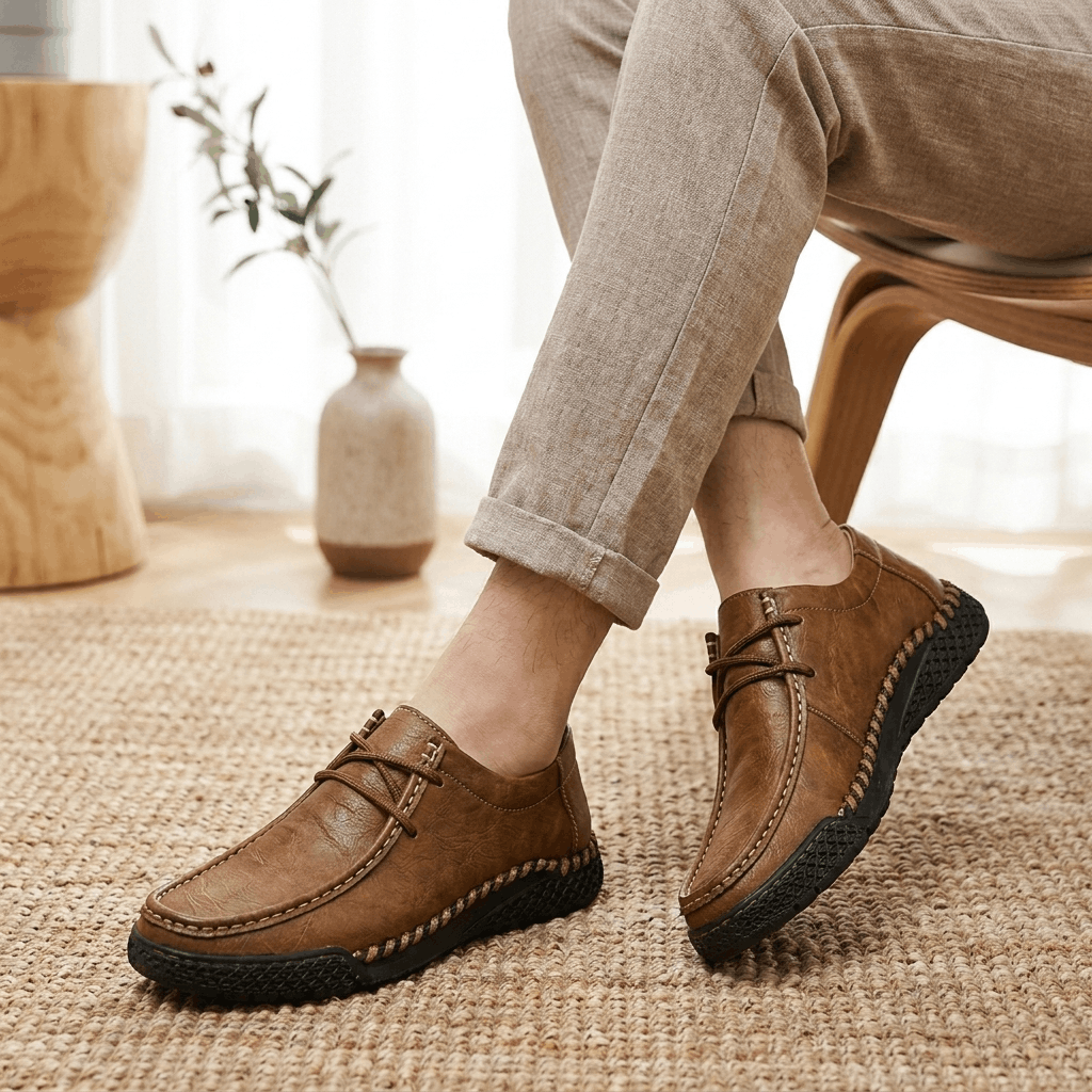 Jeomary Casual Leather Loafers – Hand-Stitched Comfortable Slip-On Shoes