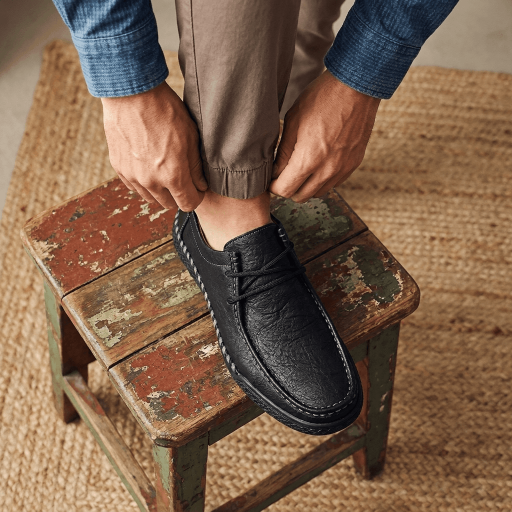 Jeomary Casual Leather Loafers – Hand-Stitched Comfortable Slip-On Shoes