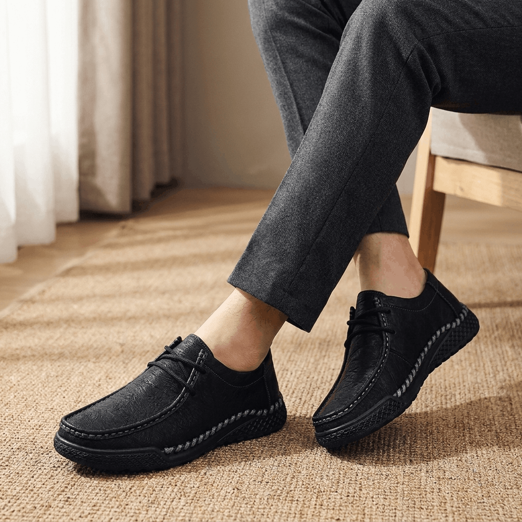 Jeomary Casual Leather Loafers – Hand-Stitched Comfortable Slip-On Shoes