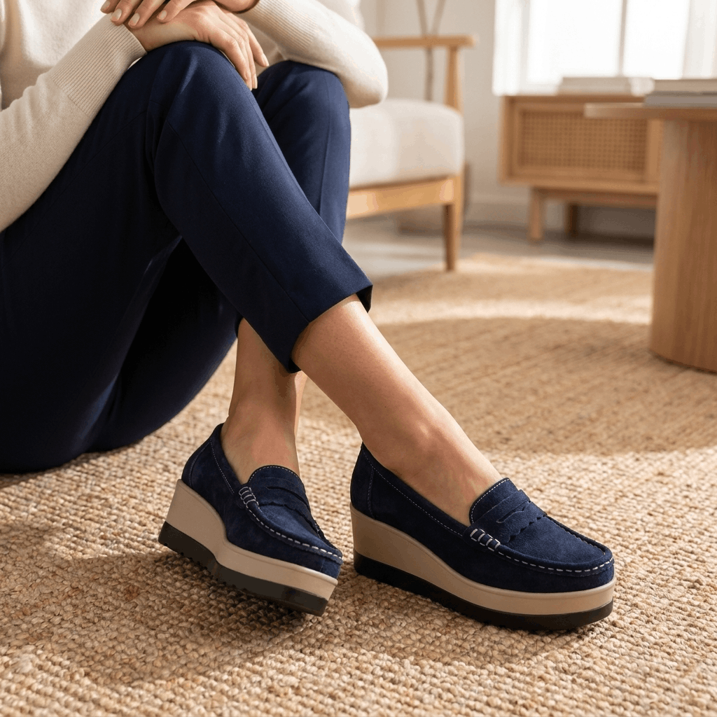 Sabrina Suede Platform Loafers – Lightweight Hand-Stitched Everyday Comfort