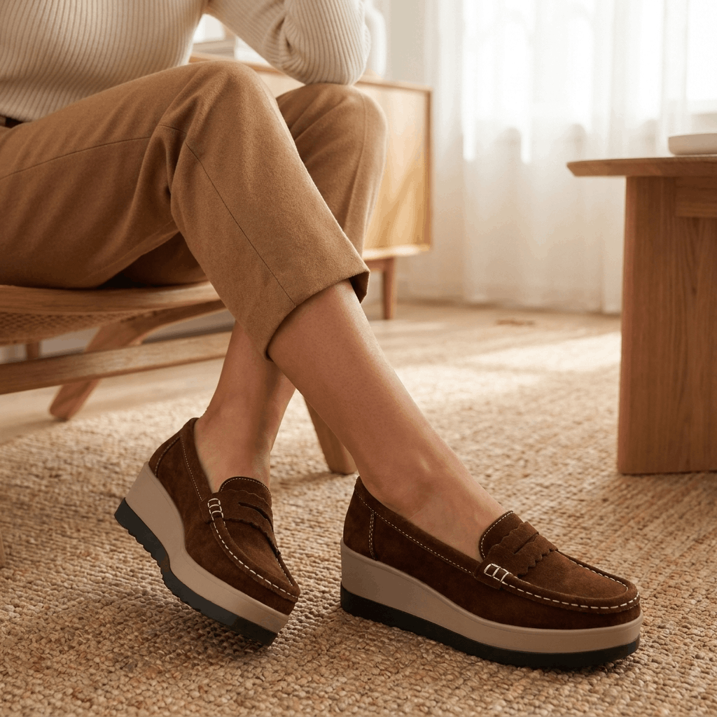 Sabrina Suede Platform Loafers – Lightweight Hand-Stitched Everyday Comfort